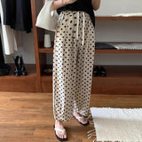 Giving Birth, You Can Also Wear Pregnant Women's Ice Silk Wide-Leg Pants, Thin Style, High-Waist, Straight Tube, Loose Wave Point Chiffon Casual Pants In Summer.-Outfit