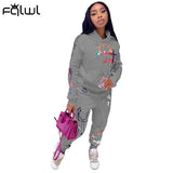 Graffiti Streetwear Two 2 Piece Set Women Tracksuit Female White Black Hoodies Pants Women Matching Sets Outfits