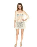 Toloer Women's Solid Color Lace Hook Sunscreen Off Shoulder Sexy Beach Dress Bikini