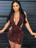 Sequins Deep-V Cut Out Halter Club
