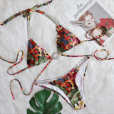 Toloer New Sexy Strap Swimsuit Luxury Rhinestone Bikini Tropical Flower Bathing