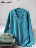 Winter Sweaters For Women 2022 Oversized V Neck Jumper Purple Loose Sweaters Knitted Warm Pullover Women Oversize