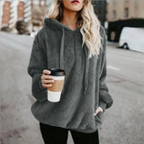 Women Fleece Hoodies 2021 Long Sleeve Hooded Pullover Sweatshirt Autumn Winter Warm Zipper Pocket Fur Coat Plus Size