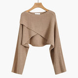 Long Sleeve Cross Irregular Knitted Sweater Women's Short Pullover Sweaters Autumn Winter 2022 Streetwear Y2K Tops