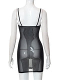 Mesh Sheer See Through Sexy Women Dresses Black Party Clubwear Summer 2023 Sleeveless Strap V-neck Slim Dress Vestido-Outfit