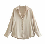 Women's Multi-Color Silk-Sense Silk-Sense Long-Sleeved Shirt Top Women