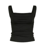 Trend Solid Color Fold Design Square Collar Slim, Basic, Simple Sling Vest, New Summer Style-Outfit