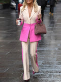 Women Suit Blazers VONDA Ladies Casual Lapel Coats Color Patchwork Autumn Office Formal Long Sleeve Thin Pant Sets no