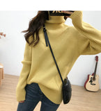 And Winter High-Collar New Thickened Pit Striped Sweater Women's Size Loose Lazy Wind Retro Thin Knitted Bottom Sweater-Outfit