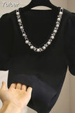 Sweaters 2023 Women Clothes V-neck Beading Pullover Fashion Korean Woman Puff Sleeve Sweater Elegant Tops Pull