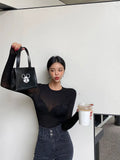 Cotton Summer T Shirt Women Long Sleeves Tee Shirt High Elasticity Breathable Sexy Thin T-shirt see through Female Top-Outfit