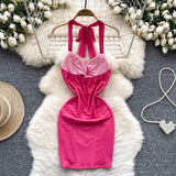 Wind Hanging Neck Sling Dress Women Summer Shiny Folds Design Ass Short