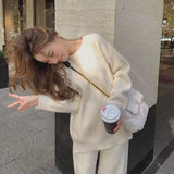 Two Piece Set Pullover Sweater Tracksuit Women High Waist Knit Straight Pants Suit Spring