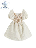 New Party Women French Ball Gown Puffy Dress Evening Bow Summer Sexy Puff Short Sleeve Backless Elegant High Waist