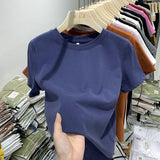 Taro Purple Cotton Short-Sleeved T-Shirt Women's New Loose Round-Neck T-Shirt Blouse In The Summer Of 2023-Outfit