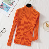 Autumn Rainbow Slim Solid Sweater Tops Pullover Knitted Sweater Women Casual Long Sleeve Office Lady Jumper Sweater