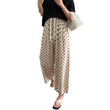 Giving Birth, You Can Also Wear Pregnant Women's Ice Silk Wide-Leg Pants, Thin Style, High-Waist, Straight Tube, Loose Wave Point Chiffon Casual Pants In Summer.-Outfit