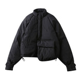New Spring Stand Collar Black Single Pocket Stitch Large Size Warm Cotton-padded Coat Women Jacket Fashion