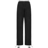 Women Streetwear Black Sweatpants High Quality Striped Patchwork Cargo Pants Retro Harajuku Korean Oversize Bf Trousers-Outfit