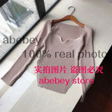 new spring sexy stylish sqaure collar full sleeves knitting pullover sexy slim T-shirt female top
