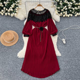 Retro Court Style Heavyweight Embroidered Long Hundred Folds Bubble Bubble Sleeve Dress Female 100