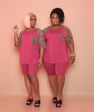 Plus Size Women Clothing Two Piece Set Wholesale Matching Set Leopard Patchwork Crop Top and Pants Tracksuit