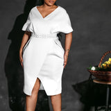 With Belt Women's New Fashion V-Neck Sexy Open Fork Dress Dress Dress
