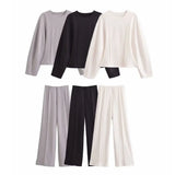 2025 New Women's Double-Sided Cloth Round-Neck Long-Sleeved Coat Elastic Casual Trousers