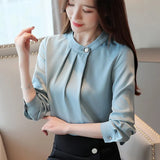 Mujer De Moda 2021 Blouse Women Long Sleeve Women Blouses Shirts Stand Collar Chiffon Blouse Shirt Women Tops Blusa