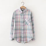 Cotton Plaid Shirt Women 2020 Autumn New Long Sleev Blouse Loose Tops and Blouses Office Style Ladies Clothes
