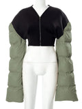 Sisterlinda Spring Patchwork Down Puffer Coat Women Jacket Extra Long Sleves Warm Bubble Christmas Cropped Outerwear Lady
