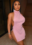 Winter Sexy High Neck Backless Mini