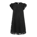 Summer New Multi-Sleeved Isn Casual Back Collar Slit Medium-Length Jacquard Dress-Outfit