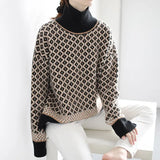 Korean Elegant Vintage Sueter Mujer 2020 New Arrival Women Sweaters Turtleneck Plaid Patchwork Female