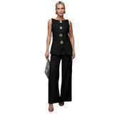 Women's Fashion Gold Buttoned Vest Trousers Two-Piece Casual Suit