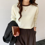 Long-Sleeved T-Shirt Women's New Design Is Full Of Impact Color Round-Neck Waffle Top And Bottom Shirt.-Outfit