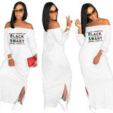 Sexy Slash Neck Ladies Solid Color Letter Printing Long Dress Home Casual Street Loose Large Size