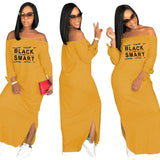 Sexy Slash Neck Ladies Solid Color Letter Printing Long Dress Home Casual Street Loose Large Size