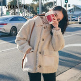 Coat Woman Lapel Faux Fur Coats Long Sleeve Fluffy Fake Fur Jackets Winter Thick Warm Female Pockets