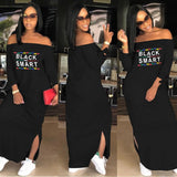 Sexy Slash Neck Ladies Solid Color Letter Printing Long Dress Home Casual Street Loose Large Size