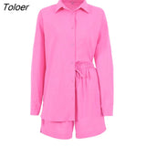 2022 Summer Casual Two Piece Set Blue Blouse Outfit Suits Women Green Shirt Top Cotton Wide Leg Shorts 2 Piece Sets