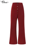 Celmia Elegant Wide Leg Pants 2022 Fashion Women High Waist Buttons Long Trousers Casual Streetwear Solid Party Pantalon