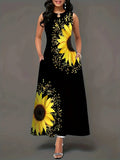 Sleeveless Dress Female Positioning Print Dress Bohemian Retro Long