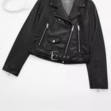 New Leather-Like Locomotive Style Zipper Jacket 3046060-Outfit