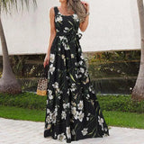 Elegant Sleeveless Tank Dress Celmia Bohemian Floral Print Long Party Dress 2022 Summer Holiday Casual Belted Maxi