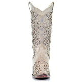 Women Autumn Winter Glitter Inlay and Crystals Boots Pointed Toe Retro Thick Heel Western Boots Shoes Elegant White Knee