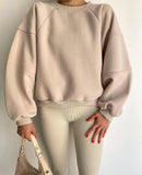 New Round Collar Splicing Long Sleeve Solid Color Basic Velvet