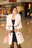 Length Wool Coats Women Fur Collar Splice Blends Korean Full Sleeve Double Breasted Lace Up Belt Thick Warm Winter Jackets-Outfit