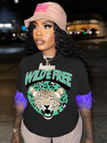 Summer Clothes Streetwear Short Sleeve Crop Tops Women 2022 O Neck Feather T Shirts Tees Female Black Graphics T