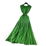 Luxury Famous Lady Senior Sense Sleeveless Knitted Dress Female Folds Splicing Body Of The Royal Sister Temperament